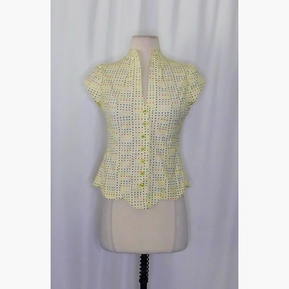 Vintage Anthropologie ODILLE Icon Hearts Scalloped Rainbow Top Blouse Heart 4 - Picture 3 of 16